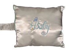 Luv N Care Baby Pillow Satin Embroidered Nursery White Blue Trim 12 X 10 Decor