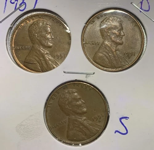 1951 P, D & S Lincoln Wheat Cent, Penny,  Fine Condition