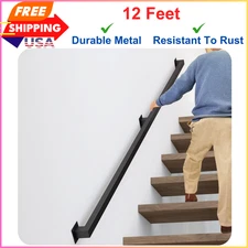 12 Ft Stair Railings Indoor, Black Iron Railings For Stairs, Industrial Handrail