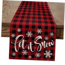 Red and Black Buffalo Plaid Let It Snow Table Runner, Table Runner, 13" x 108"