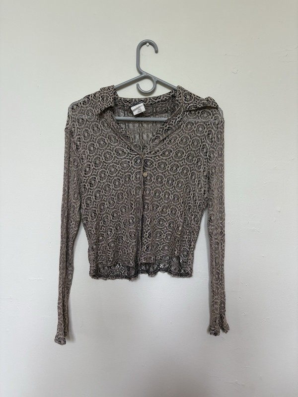 Anxiety Cafe Women's Brown/Silver Open Knit Lightweight Cardigan L
