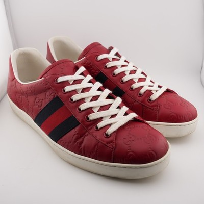Gucci Red Guccissima Leather Ace Low Top Sneakers Red Embossed Men 9