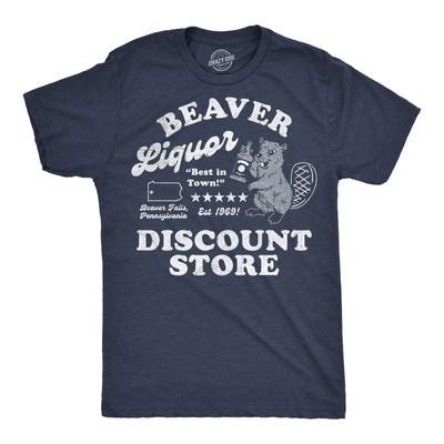 #ad Mens Funny T Shirts Beaver Liquor Discount Store Sarcastic Adult Joke Graphic $9.50
