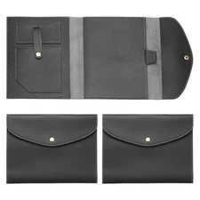 2Pcs Planner Cover Leather Pen Holder Pocket Card Slot Secure Button Black