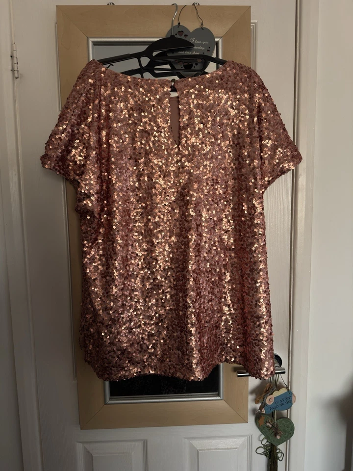 BNWT. Stunning Rose Gold Fully Sequinned Top By Next. Sz 22 - Image 4 of 4
