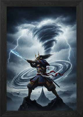 Samurai Krieger mit Blitz und gerahmtem Wandbild Poster Leinwanddruck Bild
