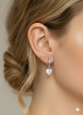 18ct White Gold Plated Huggie Hoop Earrings Clear Heart CZ Crystal Romantic Gift