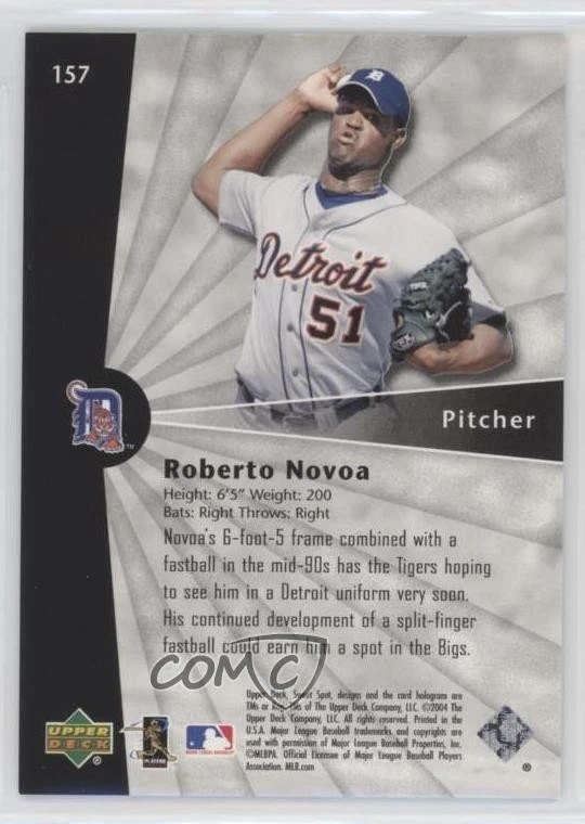 2004 Upper Deck Sweet Spot Sweet Beginnings /799 Roberto Novoa #157 Rookie RC - Image 2 of 2