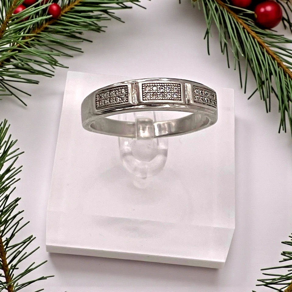 Anel masculino BSI 925 prata esterlina pavê de zircônia cúbica banda fina, tamanho 12,5 - Imagem 2 de 4