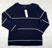 Ann Taylor Womens Size Small Navy Blue White Striped 3/4 Sleeve Knit Sweater Top