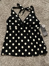 Mossimo Black Ivory Dots/Spots Tankini Halter Swimsuit Top Size Medium