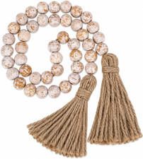 Wooden Beads Garland: Farmhouse Wood Bead Garland with Tassels Boho Wall Hanging