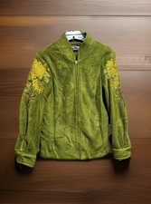 Bob Mackie Wearable Art Women  s Small Fleece Jacket Embroidered Green Full Zip