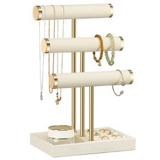 3 Tier Bracelet Holder Display - Detachable T Bar Beige Velvet Bracelet Holde...