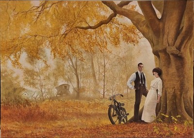 Original Gemälde, 80er Jahre Herbst/Herbstfarben, Natur, romantische Szene