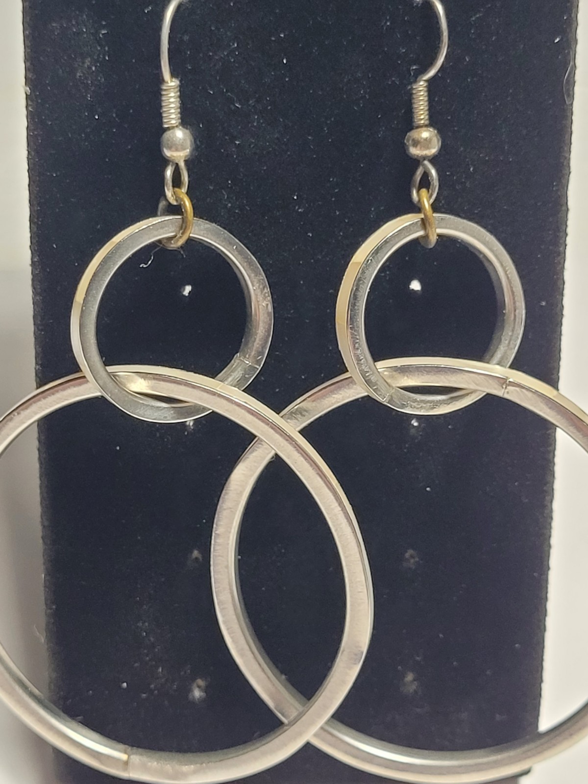 Silver Tone Double Interlocking Circle Hoop Dangl… - image 4