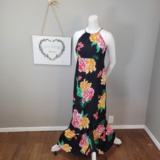 Old Navy Maternity Floral Maxi Dress Halter Neck Black Sleeveless Bohemian Sz S