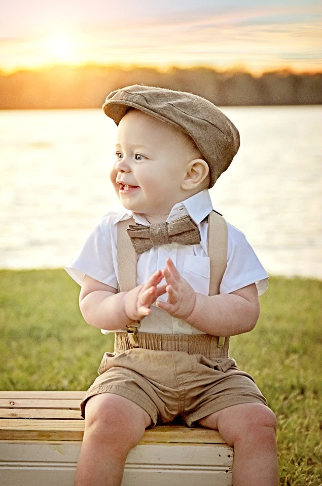 Gorra clásica a rayas para bebé niño pequeño niño hiedra plana Foto 3 de 4