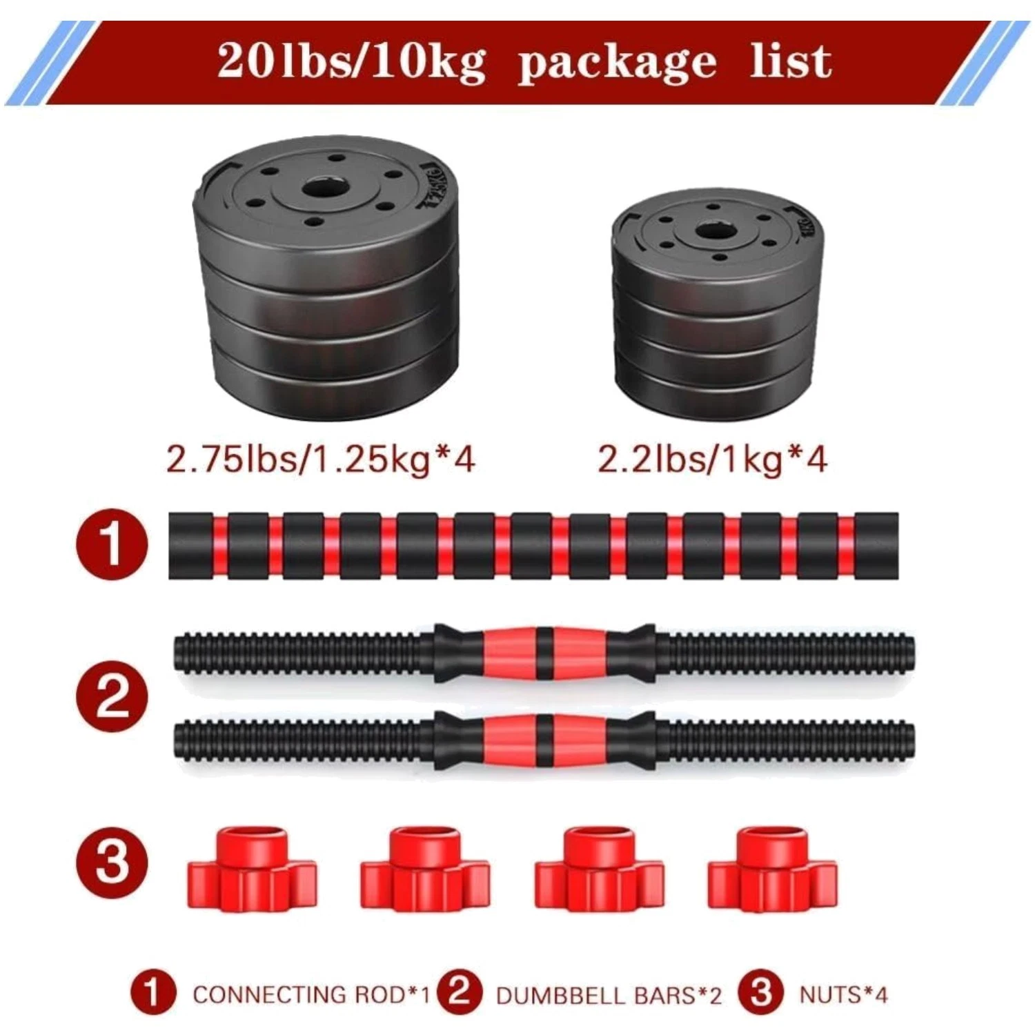 Adjustable Free Weights Dumbbells Set - Lightweight Pair