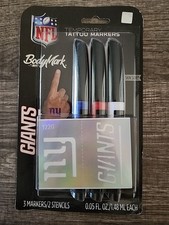 BIC BodyMark Temporary Tattoo Art Markers NFL NY GIANTS 3 Markers 2 Stencils
