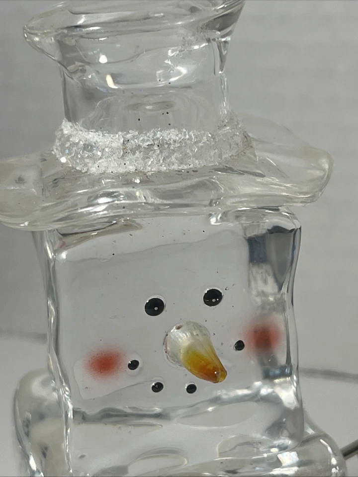 Snowman Ice Cube Figurine Faux On A Sled Acrylic Holiday Winter Decoration - Image 4 of 4