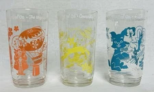 (3) VTG Wizard of Oz Swift Peanut Butter Glasses WIZARD LION TOTO - Wavy Bottoms