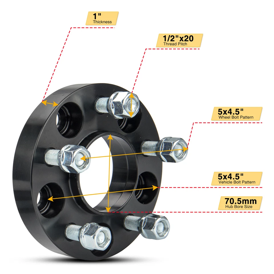 2x 1" 5x4.5 Hubcentric Wheel Spacers 1/2"x20 For Ford Mustang Ranger Explorer - Image 2 of 4