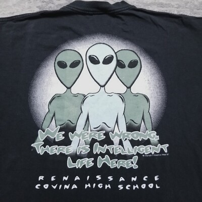 Vintage UFO Alien T-Shirt Size XL 1997 Covina High School Renaissance Martian 