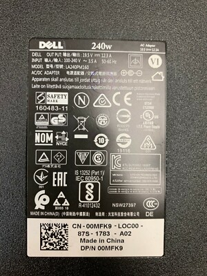 GENUINE AC ADAPTER CHARGER FOR DELL 240W 19.5V 12.3A POWER SUPPLY