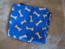 Blue w/ White Gold Dog Bones Square Cotton Dog Scarf NWOT 21 X 21.5" Made in USA