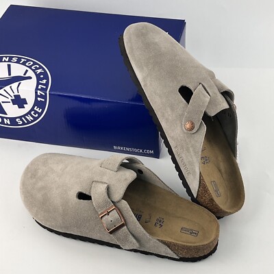 Birkenstock Boston Soft Footbed Taupe Suede Wide Men's Clogs Size