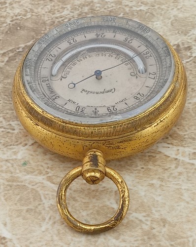 Victorian London Gilt Metal Barometer-Thermometer Pocket Watch 1865 - Picture 11 of 14