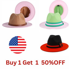 Wide Brim Wool Felt Fedora Panama Two 2 Tone Hat