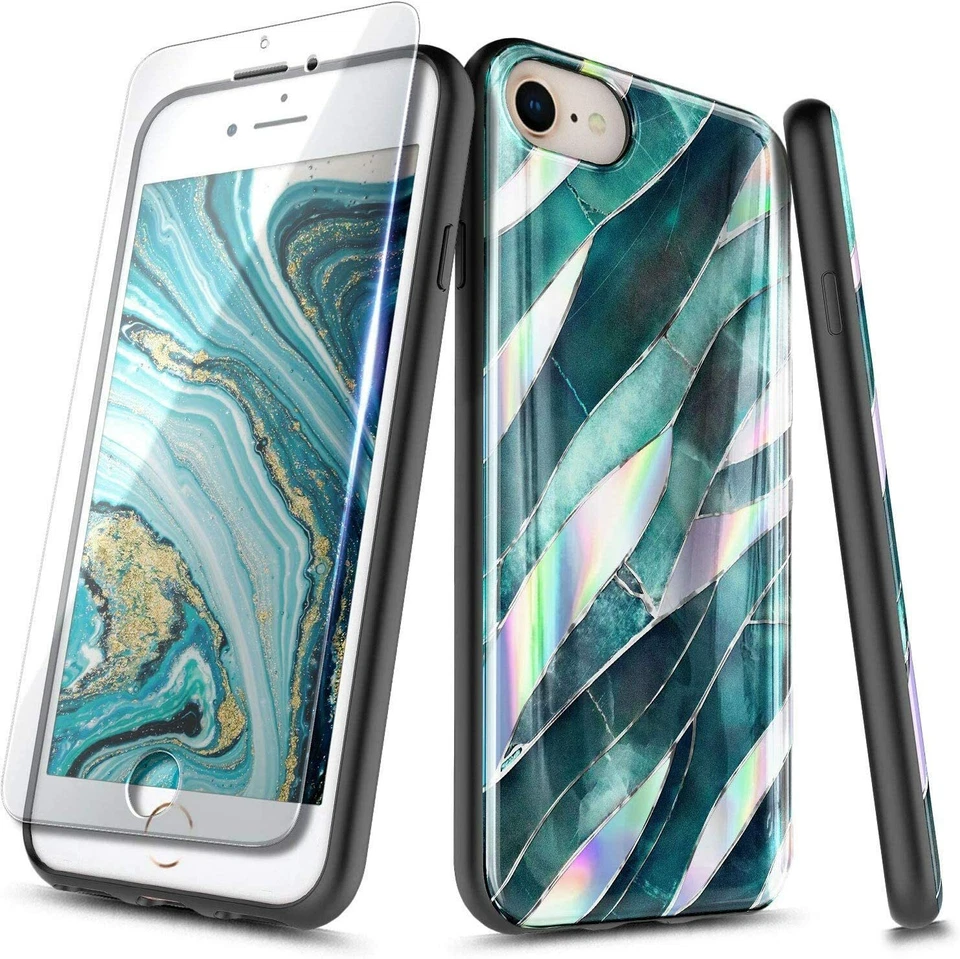 For iPhone 6 6s 7 8 Plus Case Ultra Slim Marble Cover + Tempered Glass Protector - Image 3 of 3
