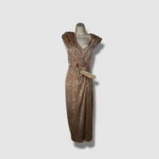  520 Badgley Mischka Women's Gold Sequin One-Shoulder Belted Dress Size 12
