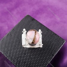 Oval Natural Pink Opal Turquoise 925 Sterling Silver Band Statement Trendy Ring