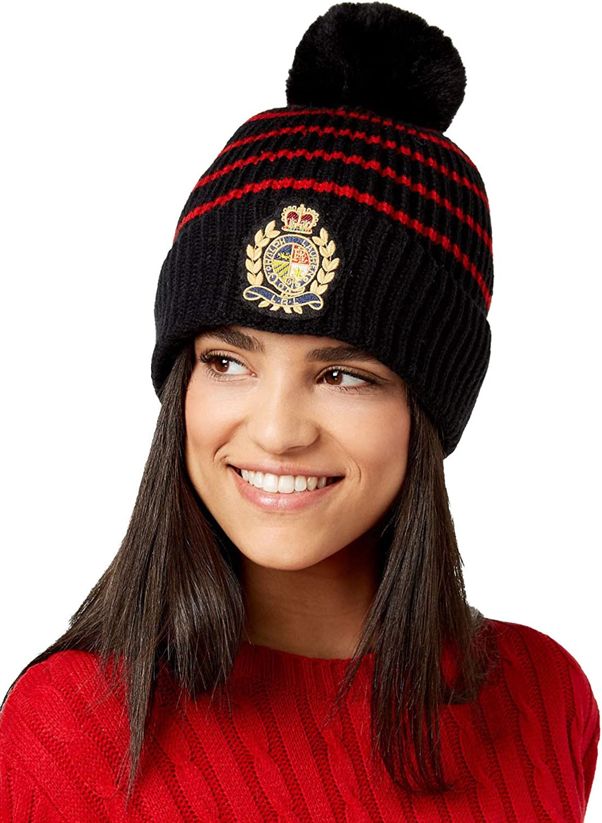 Lauren Ralph Lauren Women's Ribbed Knit Faux Fur Logo Patch Beanie