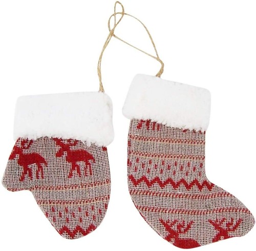 Gewebter Strumpf und Fäustling niedlicher hängender Weihnachtsschmuck, 2er Set, 5 Zoll - Bild 1 von 4