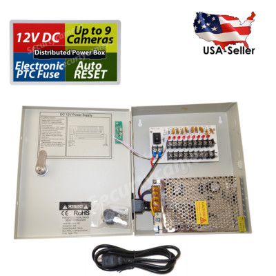 8 Ch Channel 9 Port 12V DC 5A Distributed Power Supply Box with Auto Reset Fuse