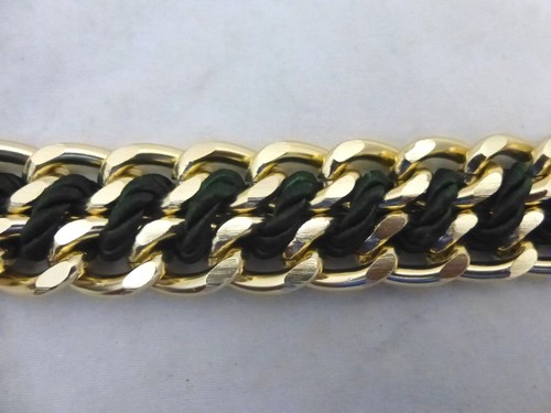 L by Elle Fashion Jewelry 9" Brass Chain w/ Woven Green Cord Toggle Bracelet - Picture 4 of 7