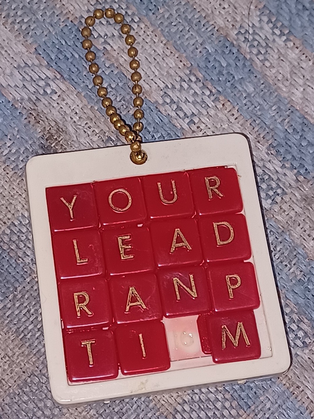 Vtg KEYCHAIN Number Slide Puzzle Brain Teaser IQ Game TWO SIDED WORDS/NUMBERS