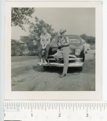 c1950s Photo Oklahoma or Texas Woman and Man Ford Car Automobile Dirt Road #2