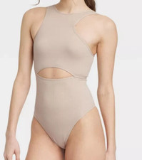 Colsie Women's Cut Out Bodysuit Beige Size XS