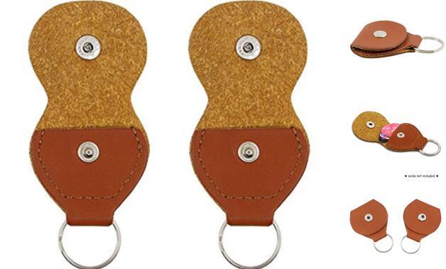 JAZ Guitar Picks Holder Case - Leather Keychain Plectrum Key Fob Cases Brown