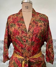 Robe Kimono Longue En Soie Florale Marron Indienne Pour Femme