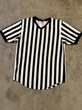 Teamwork Black White Striped Referee Jersey Shirt Short-Sleeved Size XL 46-48