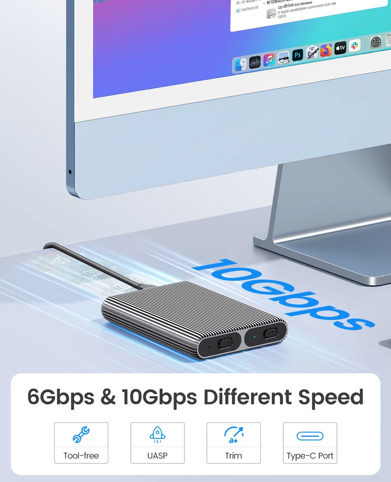 ORICO Dual Bay M.2 NVMe SATA SSD Enclosure USB3.2 10Gbps for PCIe M-Key, B&M Key - Image 2 of 4