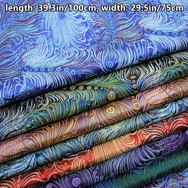 Jacquard Retro Brocade Fabric Peacock Feather Pattern Faux Damask Tapestry Cloth - Image 3 of 4