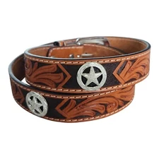 Ranger Belt Co IB1040N Western Tooled Leather Belt Size 38 Lonestar Conchos 1.5"
