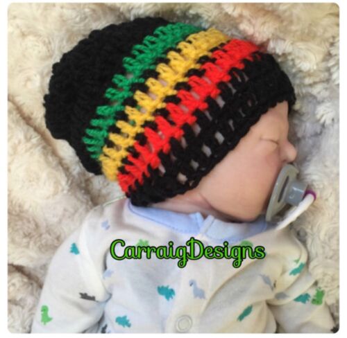 Bébé garçon fille rasta Jamaïque Bob Marley slouch bonnet chapeau fait main photo accessoire hanche - Photo 1/5
